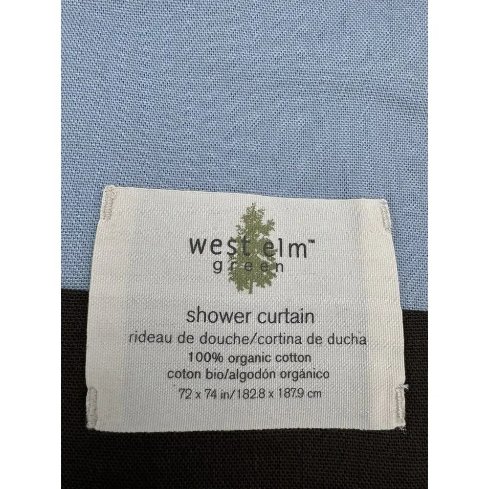West Elm Shower Curtain 100% Organic Cotton Brown Blue Color Block 72